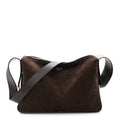 Suede Calfskin Gancini Twins Slouchy Crossbody Bag Brown