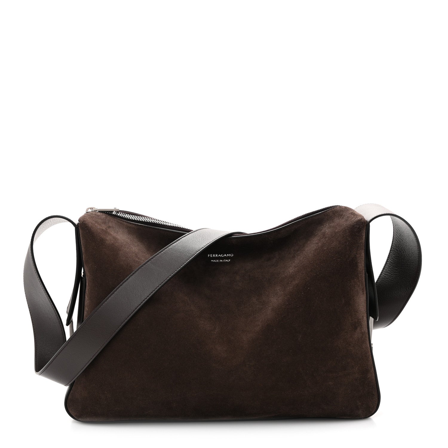 Suede Calfskin Gancini Twins Slouchy Crossbody Bag Brown