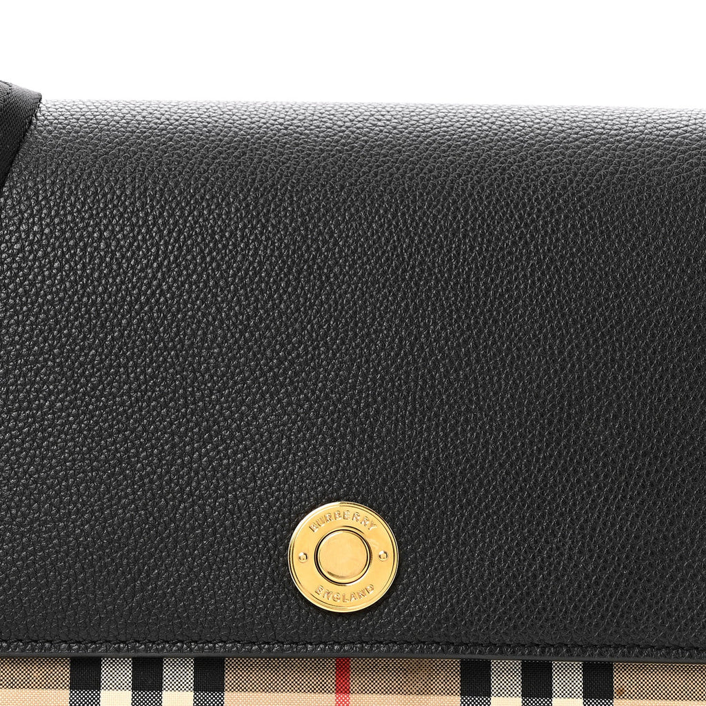 Coated Canvas Calfskin Vintage Check Medium Note Crossbody Bag Black