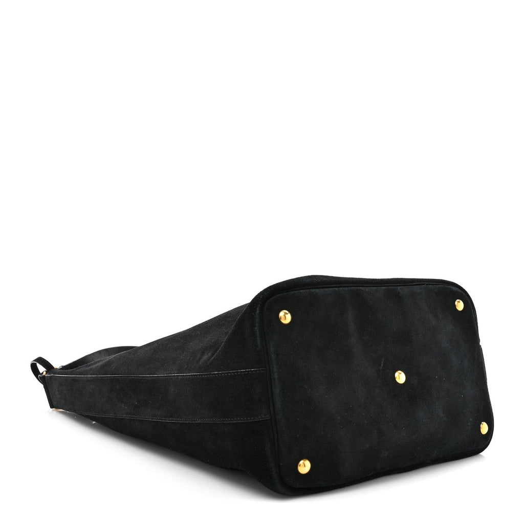 Suede Studded Bucket Bag Black