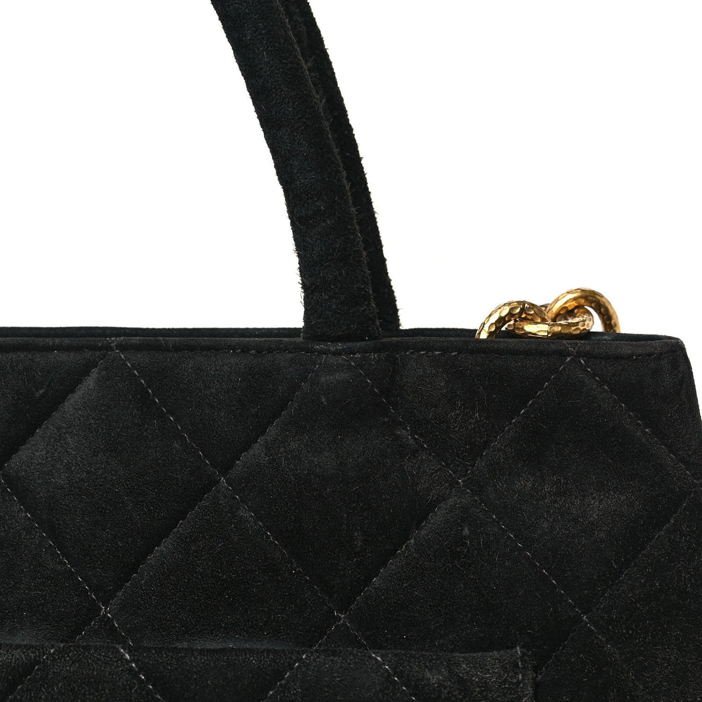 Suede Quilted Medallion Tote Black