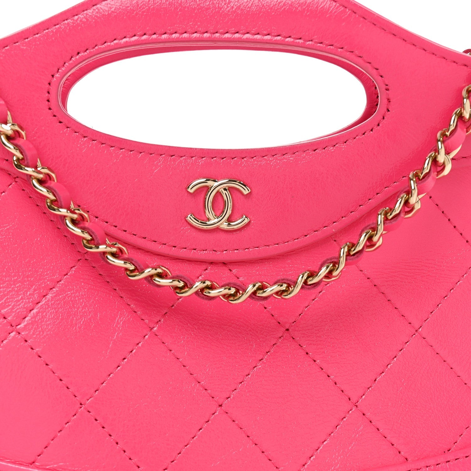 Shiny Crumpled Calfskin Quilted Nano 31 Shopping Bag Pink