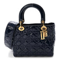 Patent Cannage Medium Supple Lady Dior  Navy Blue