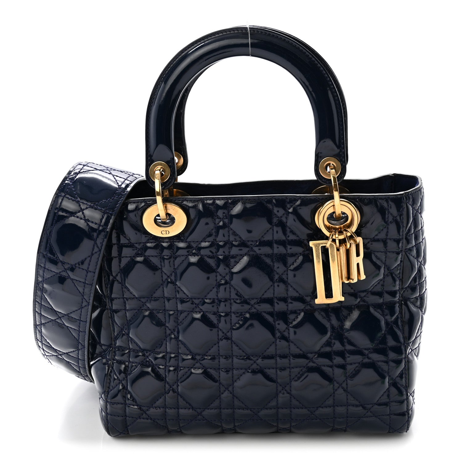 Patent Cannage Medium Supple Lady Dior  Navy Blue