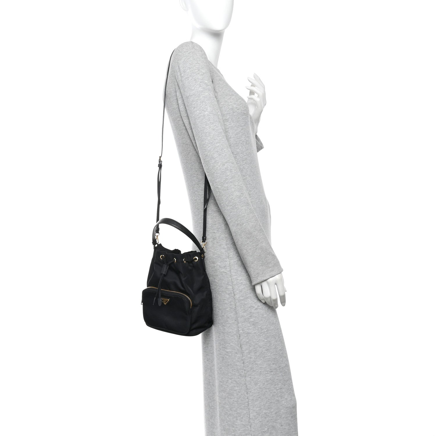 Re-Nylon Duet Drawstring Shoulder Bag Black