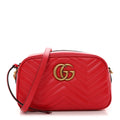 Calfskin Matelasse Small GG Marmont Chain Shoulder Bag Hibiscus Red