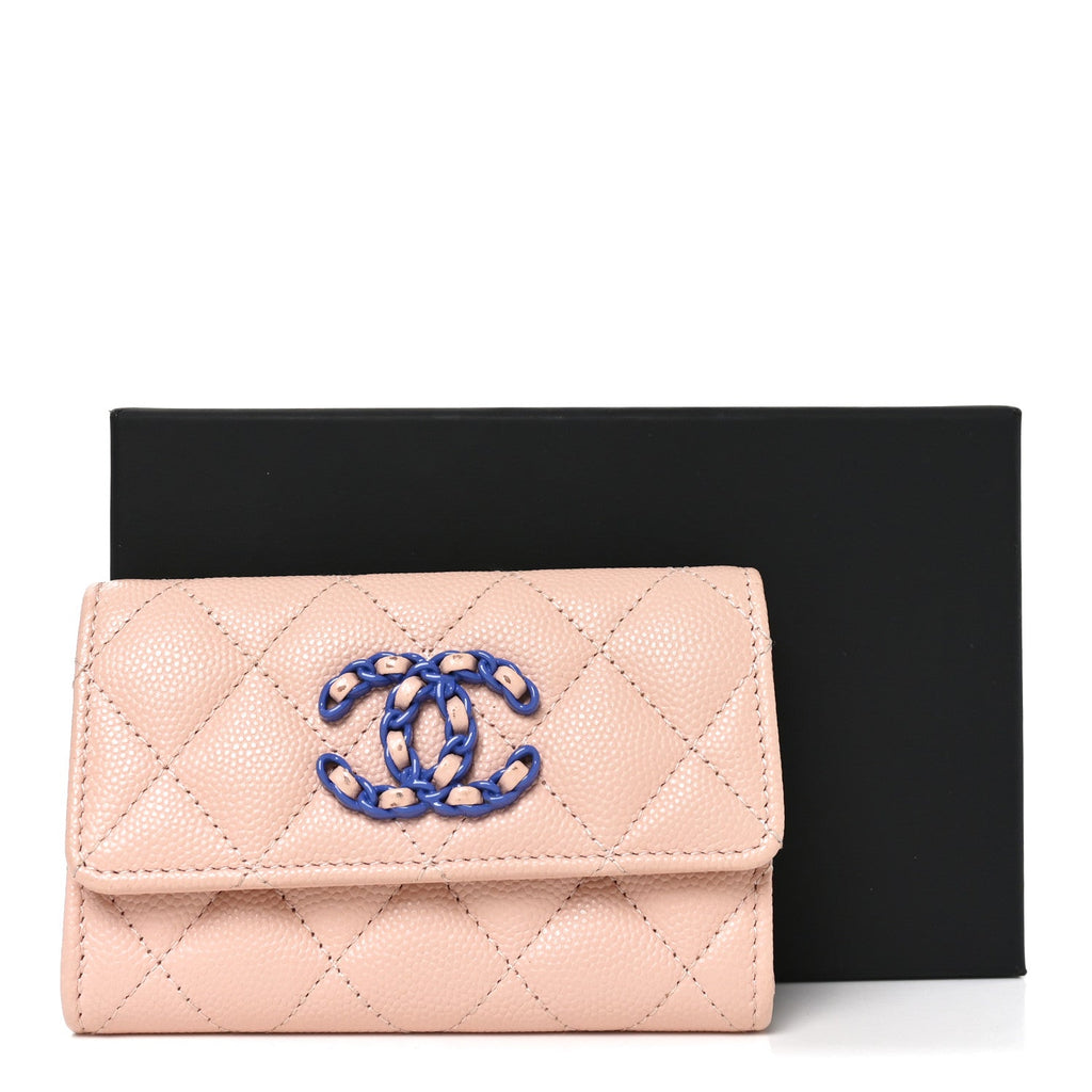 Caviar Quilted Chain CC Flap Card Holder Light Pink