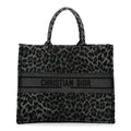 Canvas Mizza Embroidered Large Leopard Book Tote Grey