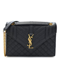 Grain De Poudre Textured Mixed Matelasse Triquilt Medium Monogram Satchel Black