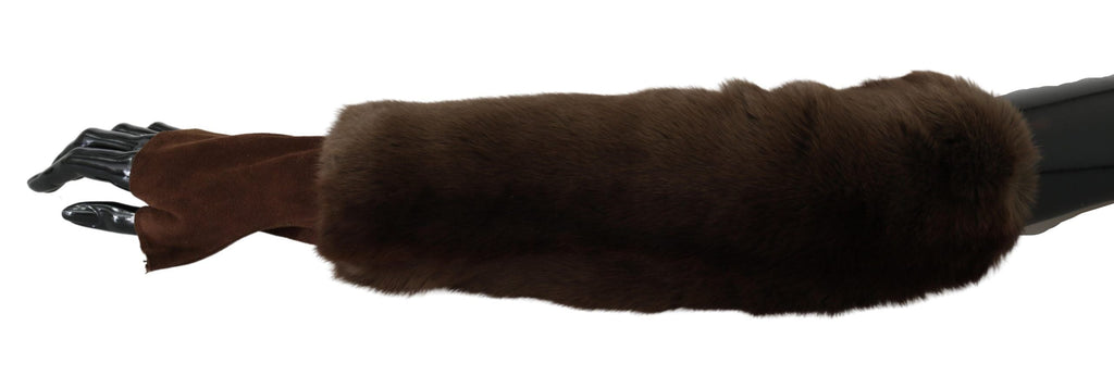 Dolce & Gabbana Brown Elbow Length Finger Less Fur Women's Gloves