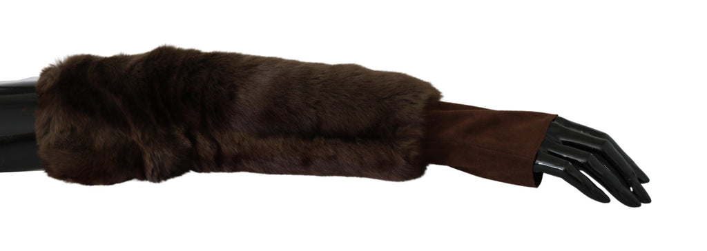 Dolce & Gabbana Brown Elbow Length Finger Less Fur Women's Gloves