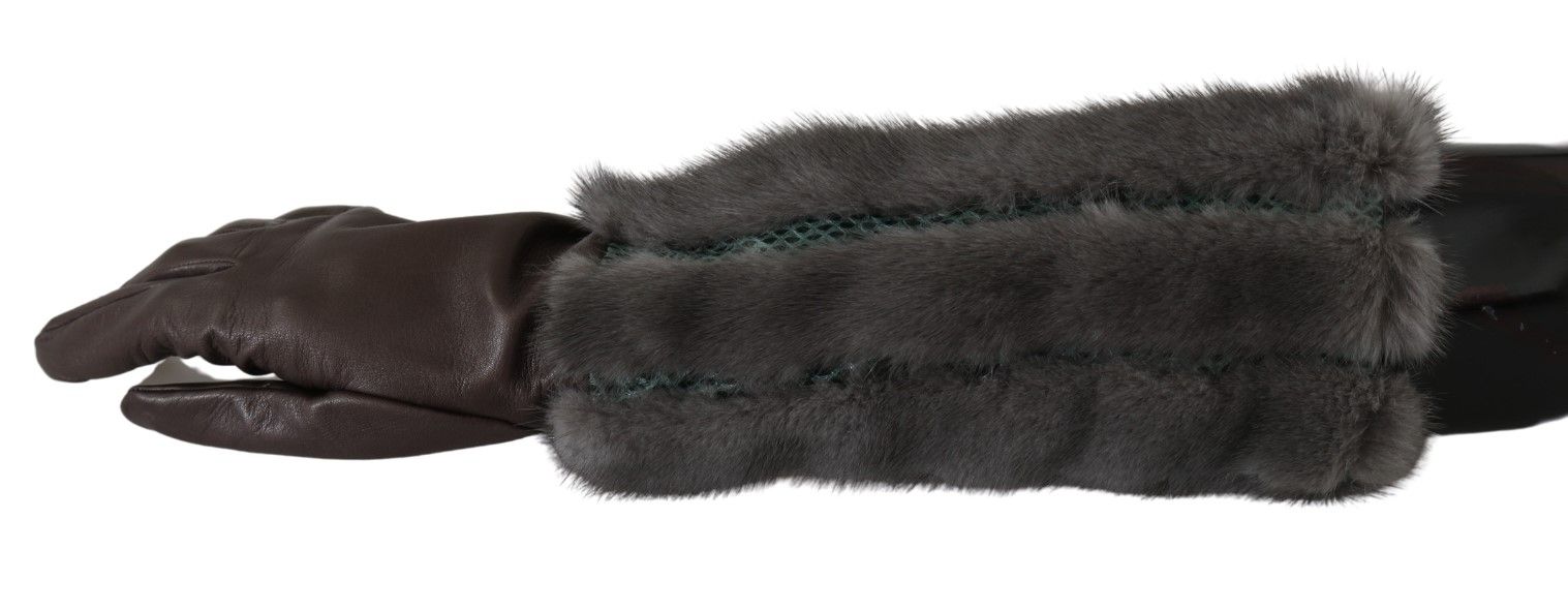 Dolce & Gabbana Brown Mid Arm Length Leather Fur Women's Gloves