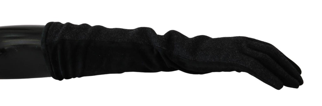 Dolce & Gabbana Black Gray Mid Arm Length Mittens Wool  Women's Gloves