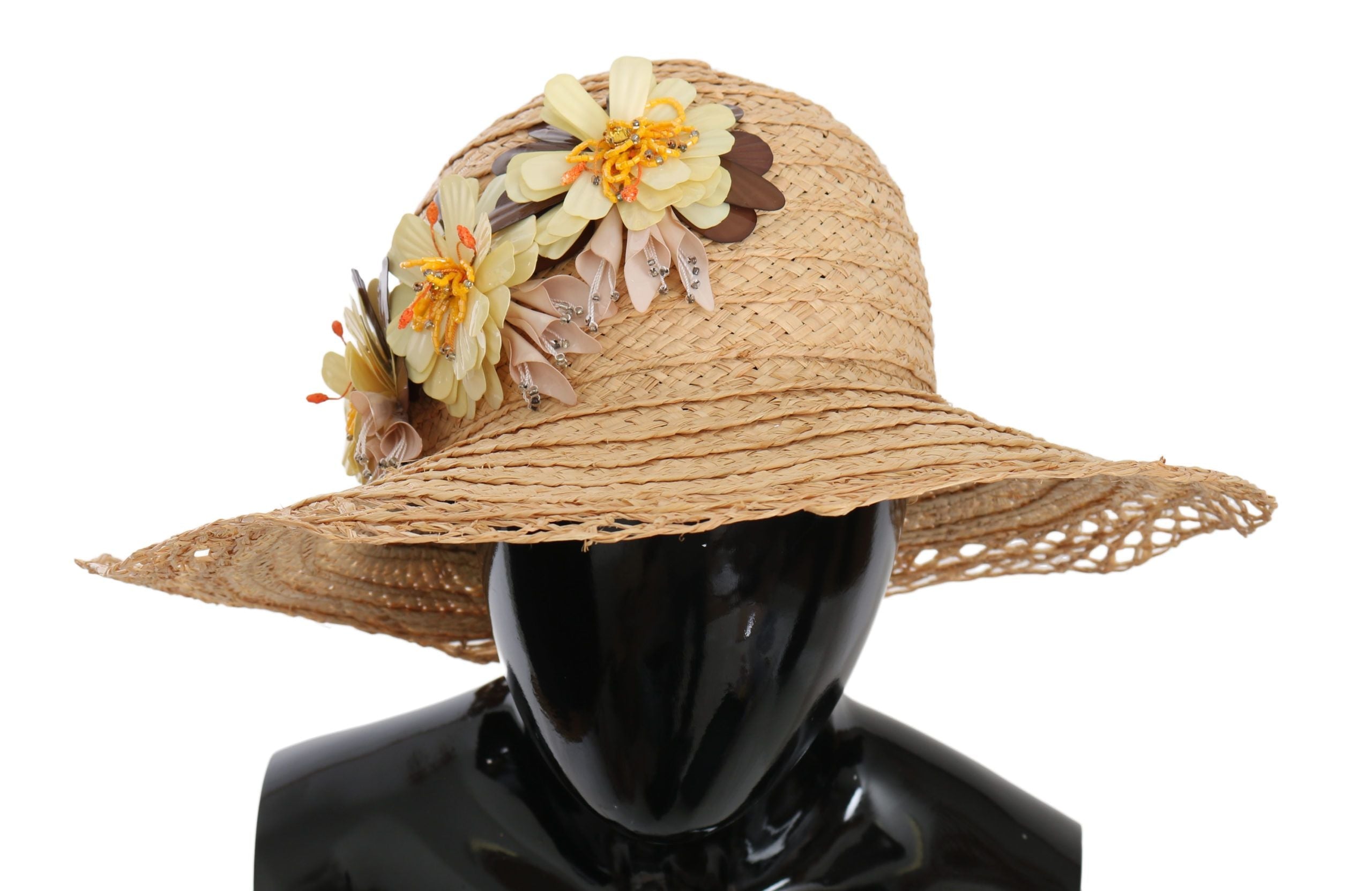 Dolce & Gabbana Beige Wide Brim Floral Bucket Capello Women's Hat