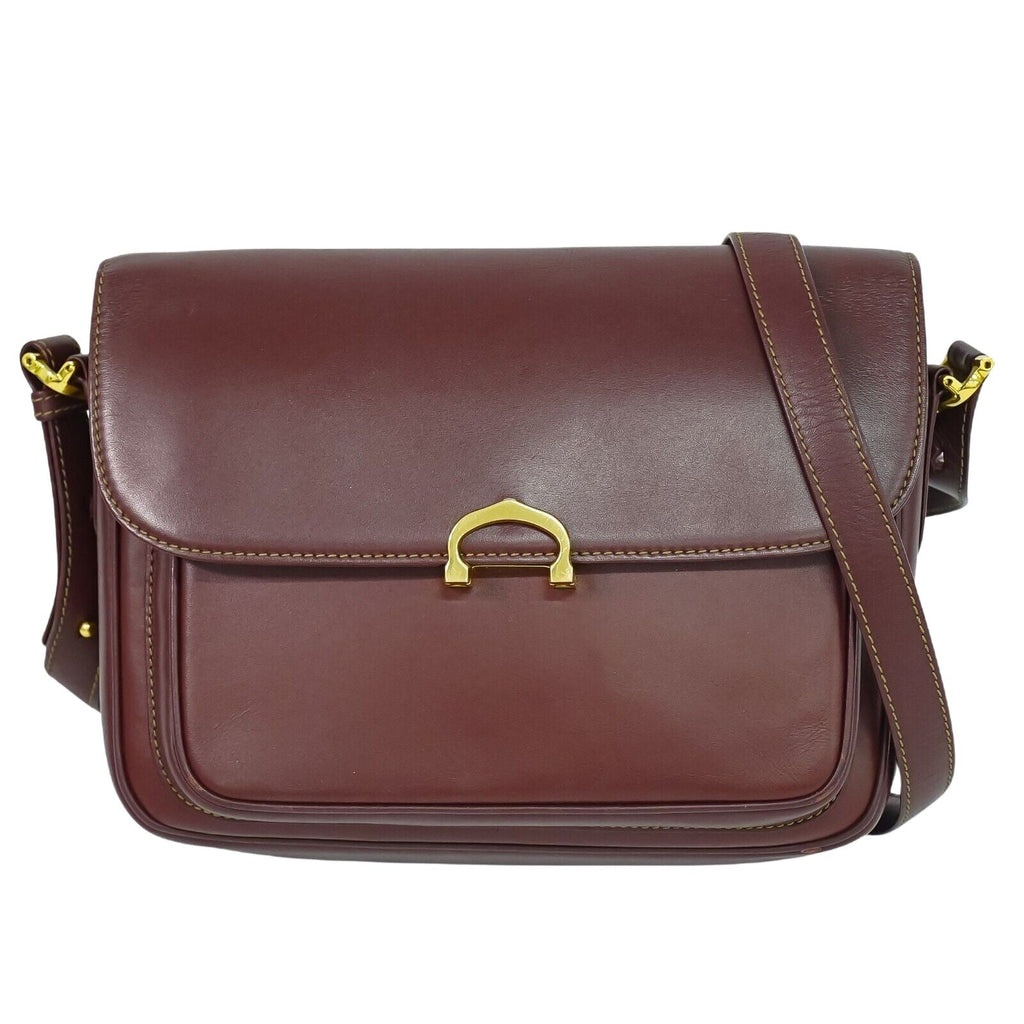 Cartier Must De Cartier Burgundy Leather Shoulder Bag (Authentic  )