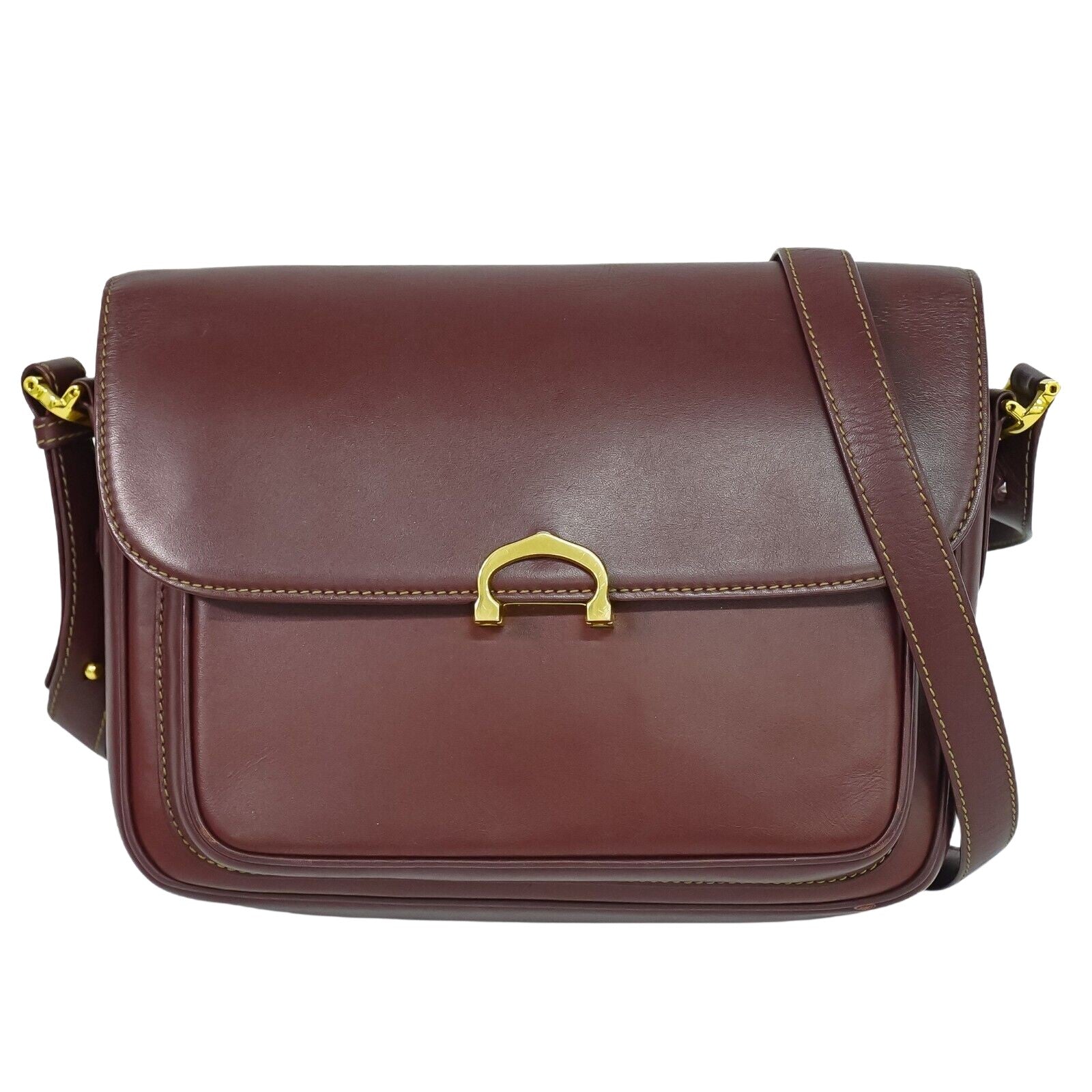 Cartier Must De Cartier Burgundy Leather Shoulder Bag (Authentic  )