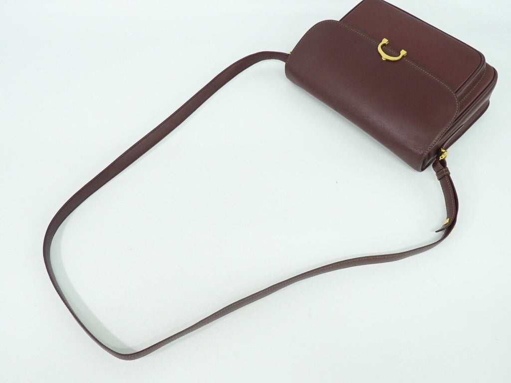 Cartier Must De Cartier Burgundy Leather Shoulder Bag (Authentic  )