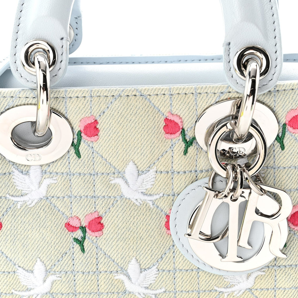 Denim Cannage Embroidered Doves & Roses Dioramour Mini Lady D-Joy Blue Multicolor