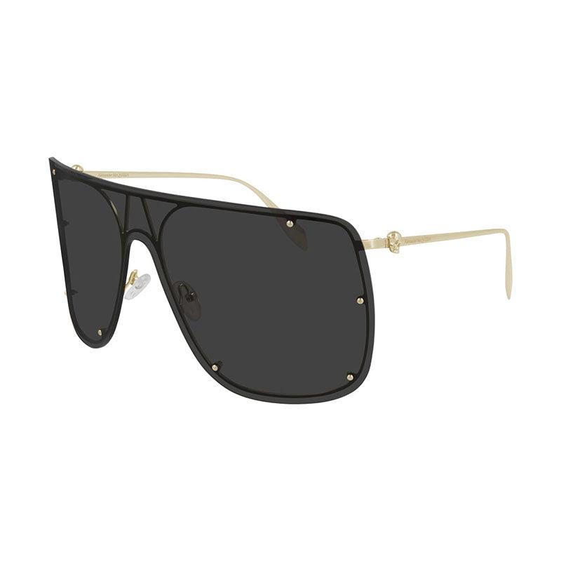 Alexander McQueen Sunglasses Shield Rimless, Gold Frame and Grey with Silver Mirror Lens AM0313S001