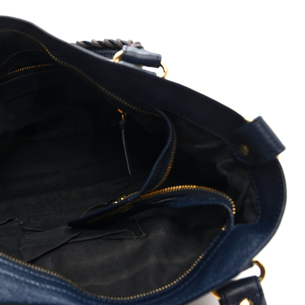 Chevre Gold Metallic Edge Hardware Town Bleu Nuit Dark Sea