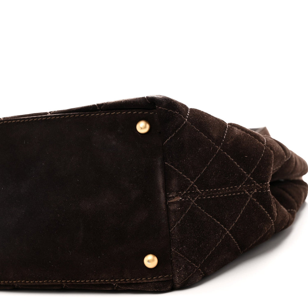 Suede Quilted Shopping Tote Brown