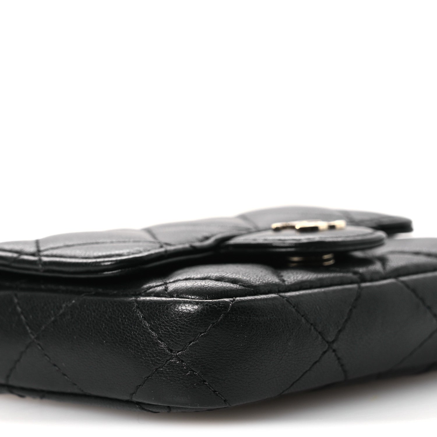 Lambskin Quilted Mini Chain Belt Bag Black