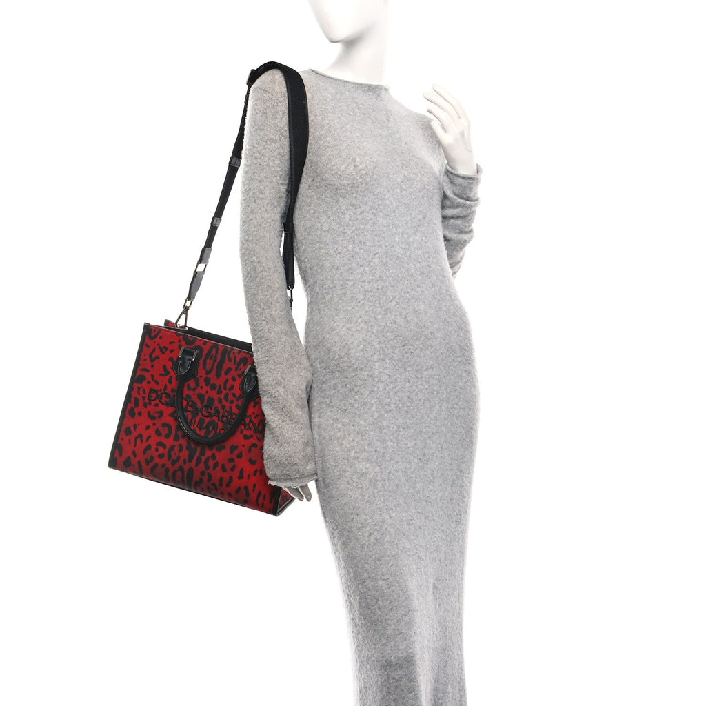Dauphine Leopard Logo Market Bag Red Black