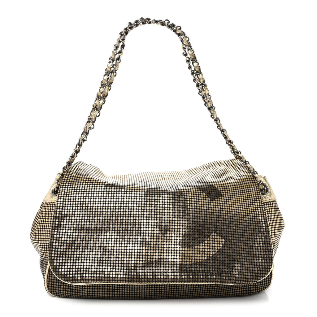 Metallic Lambskin Perforated Hollywood Accordion Flap Bag Gold