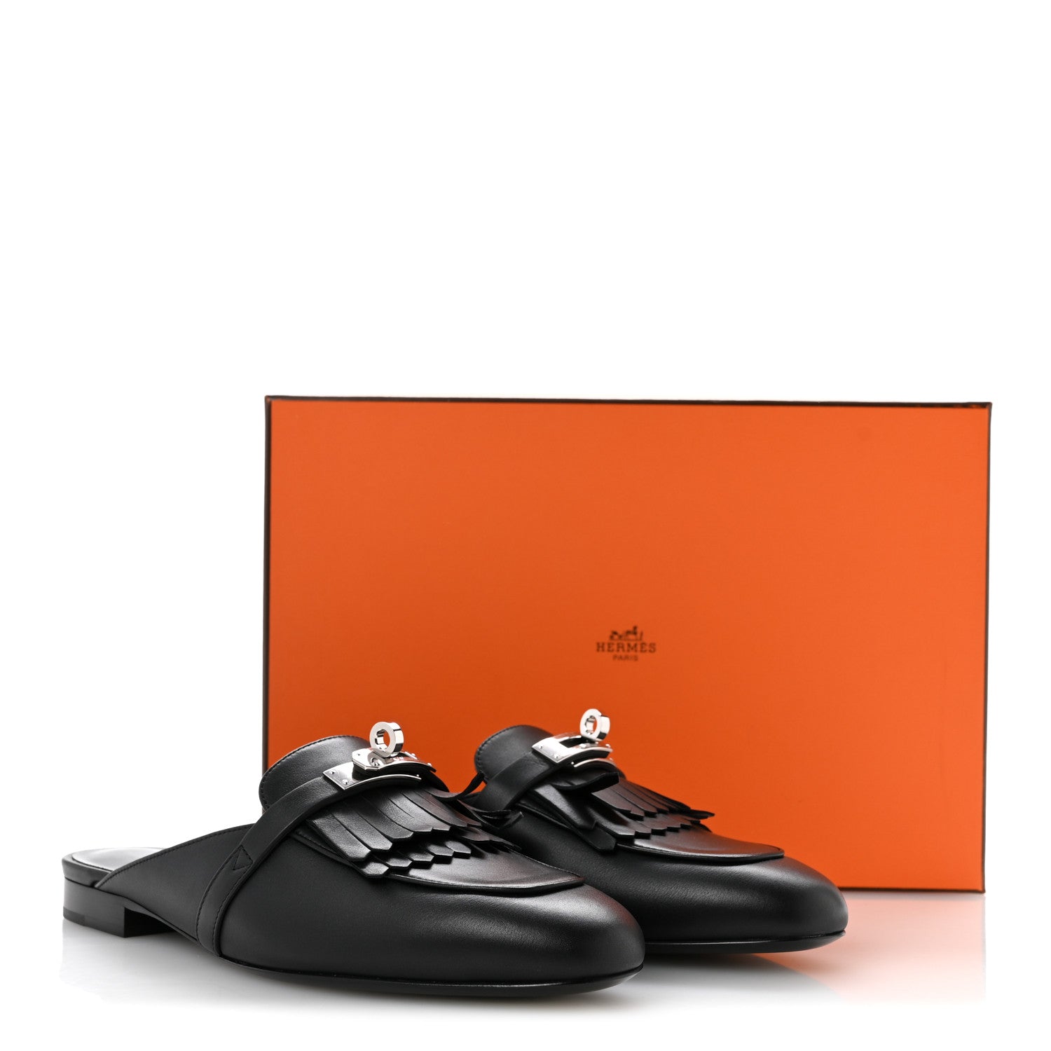 Calfskin Fringe Oz Mules 38.5 Black