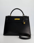 Hermes Vintage Kelly 32 Sellier in Box Leather with Gold Hardware