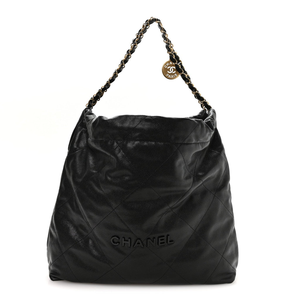 Shiny Caviar Quilted Monochrome Chanel 22 Black