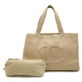 Chanel Caviar Skin Coco Mark 2way Tote Bag Light Beige Silver Hardware