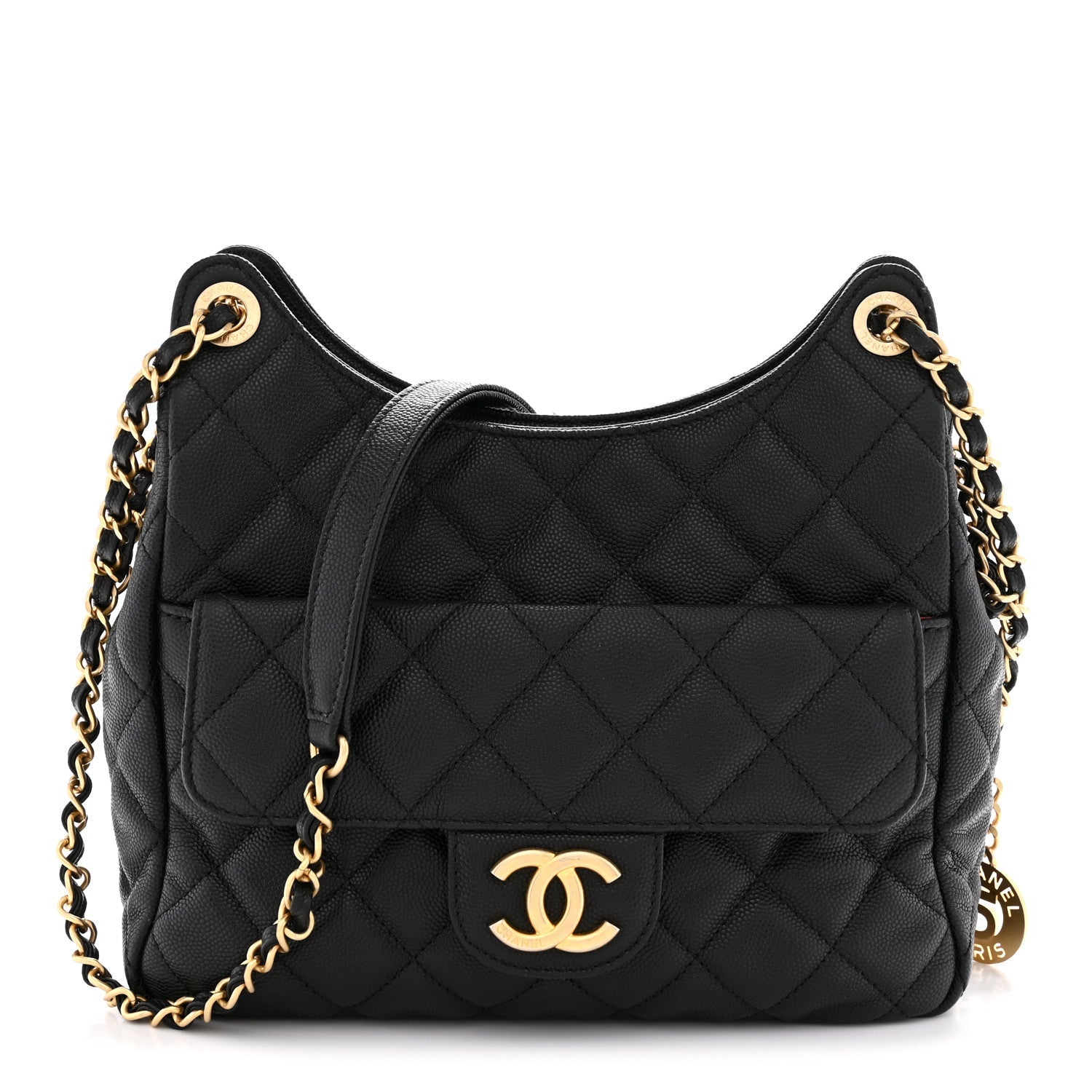 Caviar Quilted Wavy CC Hobo Black