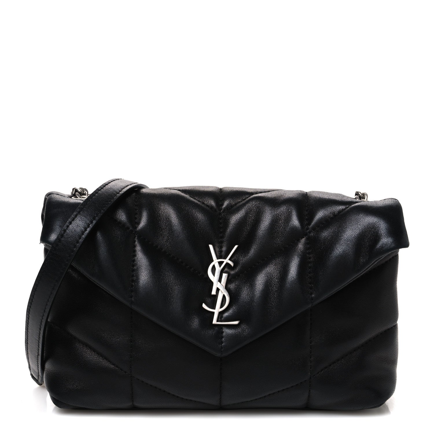 Lambskin Quilted Toy Loulou Puffer Monogram Chain Satchel Black