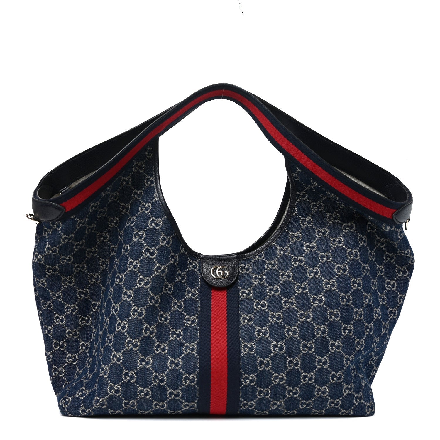 Denim GG Monogram Web Large Giglio Tote Blue