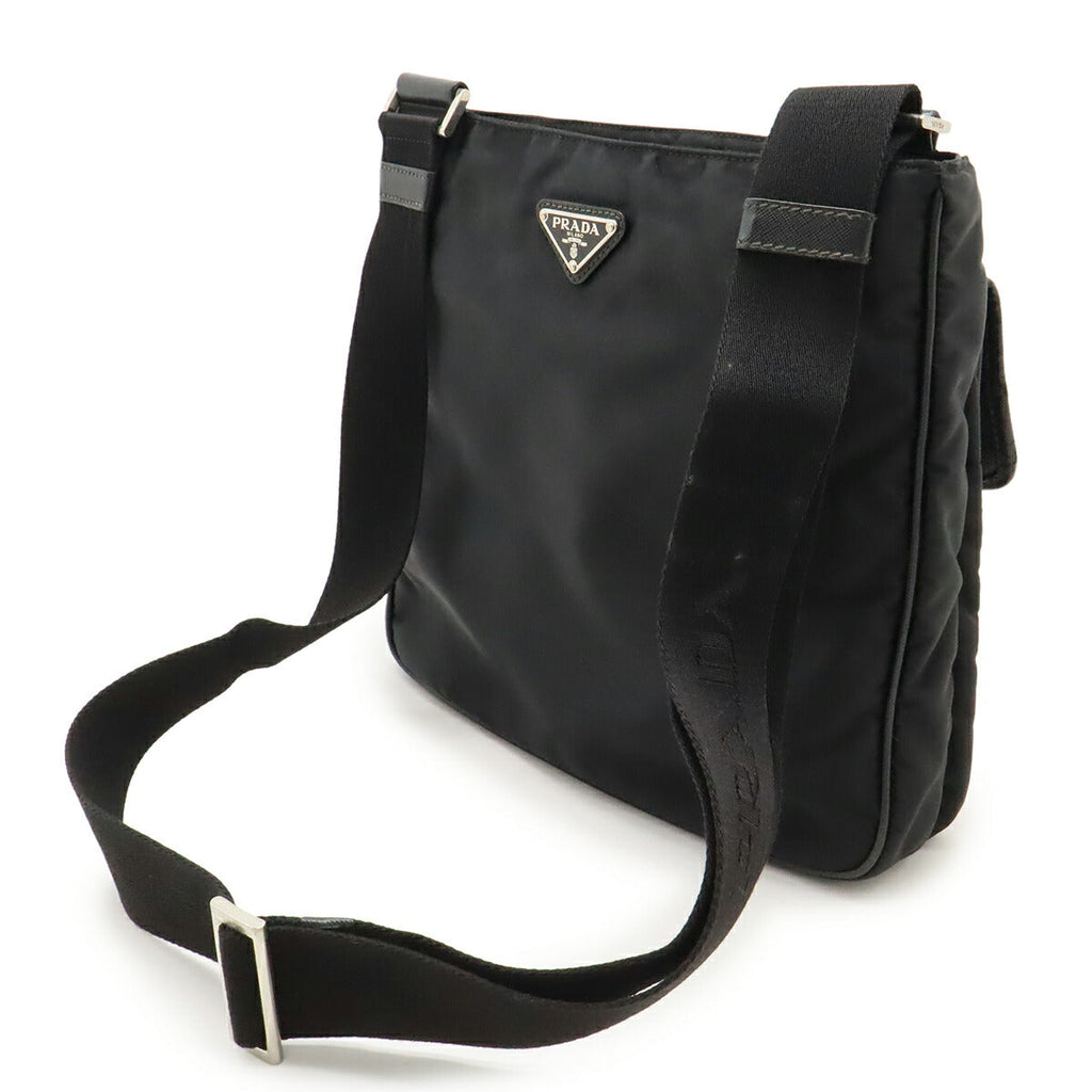 Prada Logo Jacquard Nylon Leather Shoulder Bag