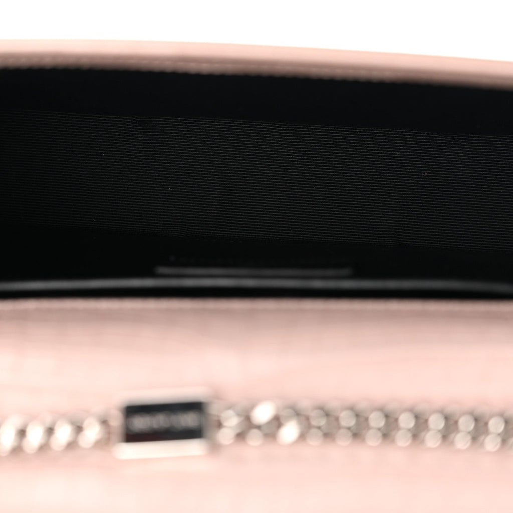 Calfskin Crocodile Embossed Medium Classic Monogram Kate Tassel Satchel Powder Pink