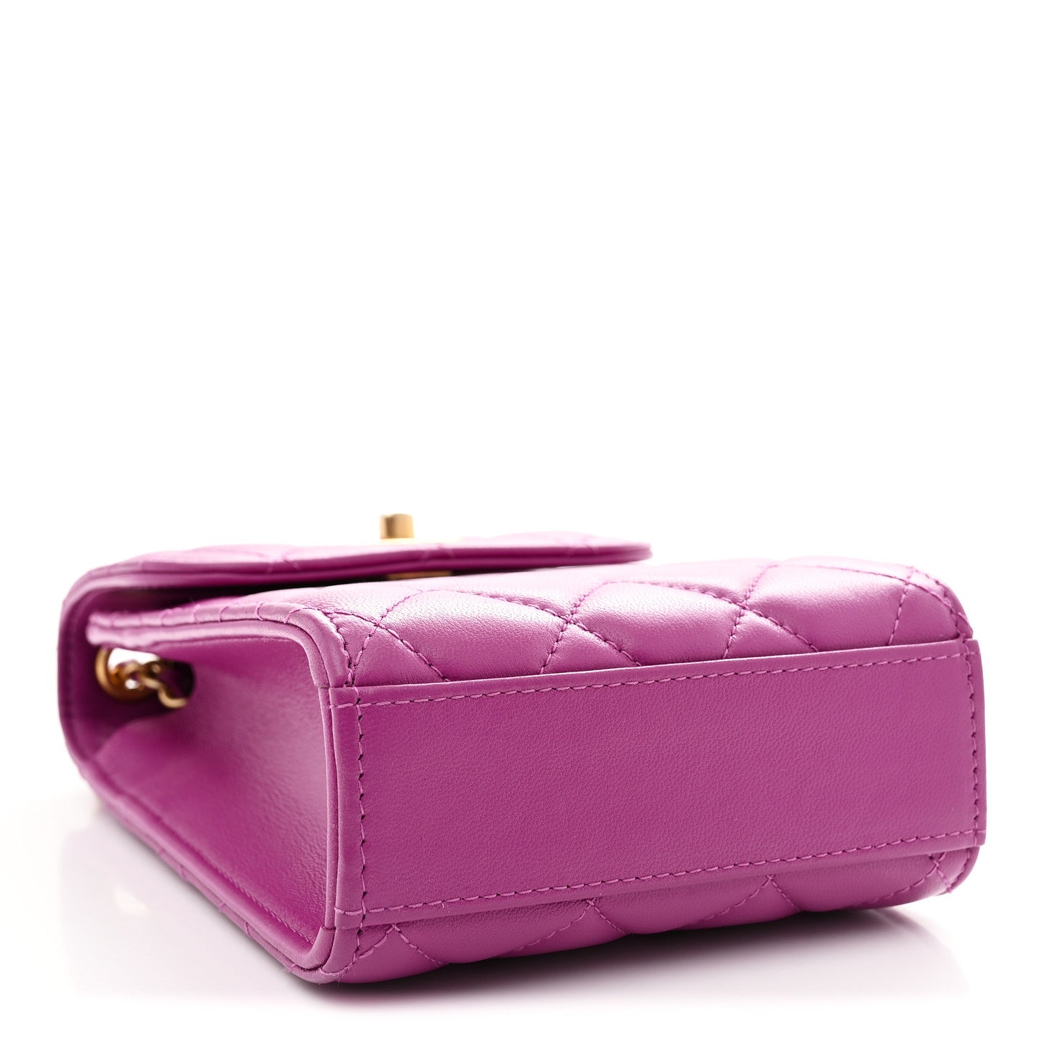 Lambskin Quilted Pearl Crush Phone Holder With Chain Purple