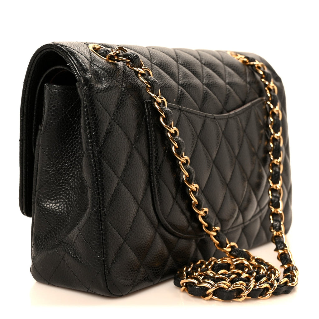 Caviar Quilted Medium Double Flap Black