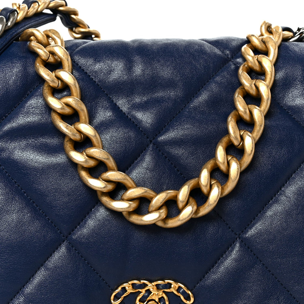 Goatskin Quilted Maxi Chanel 19 Flap Navy Blue
