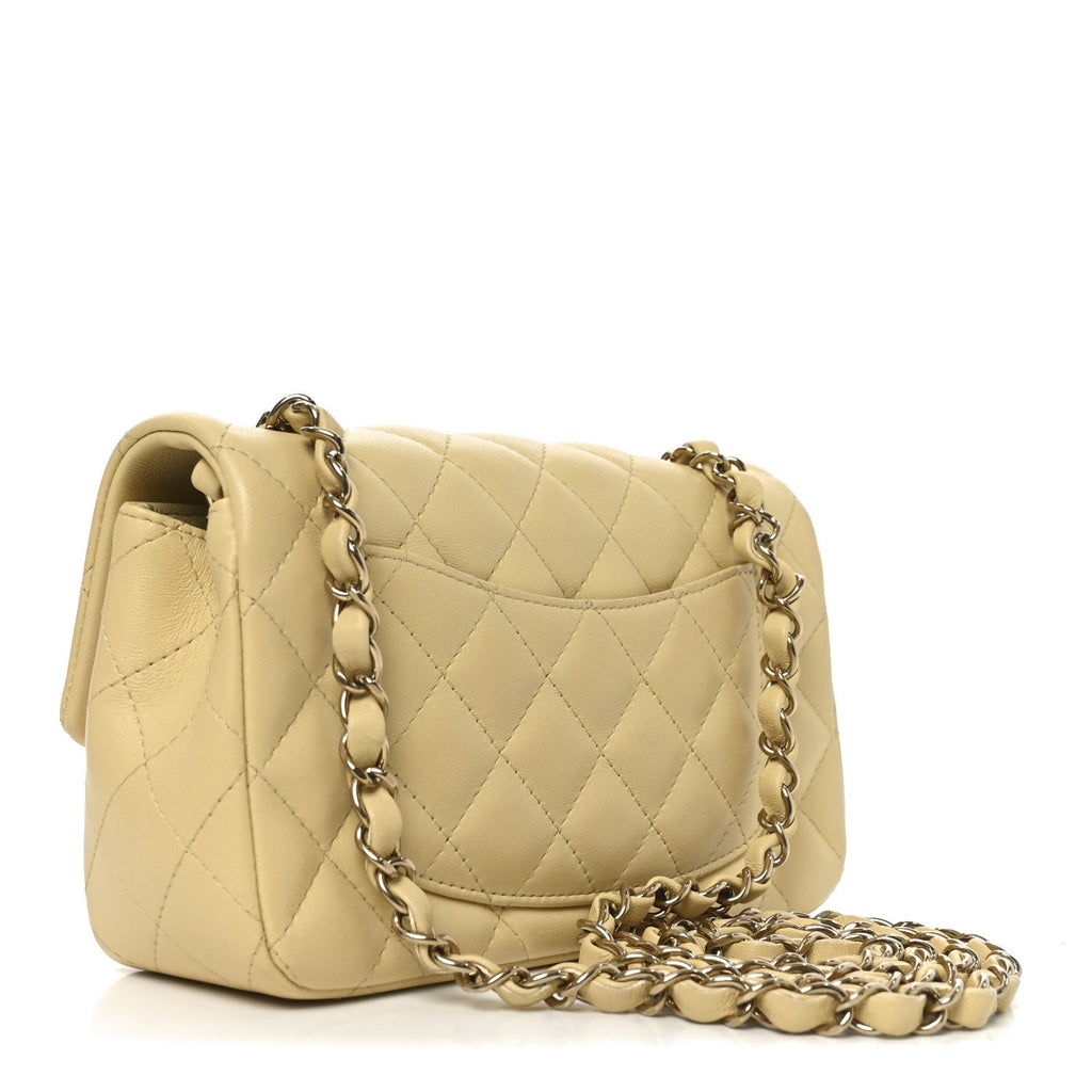 Lambskin Quilted Mini Rectangular Flap Light Yellow