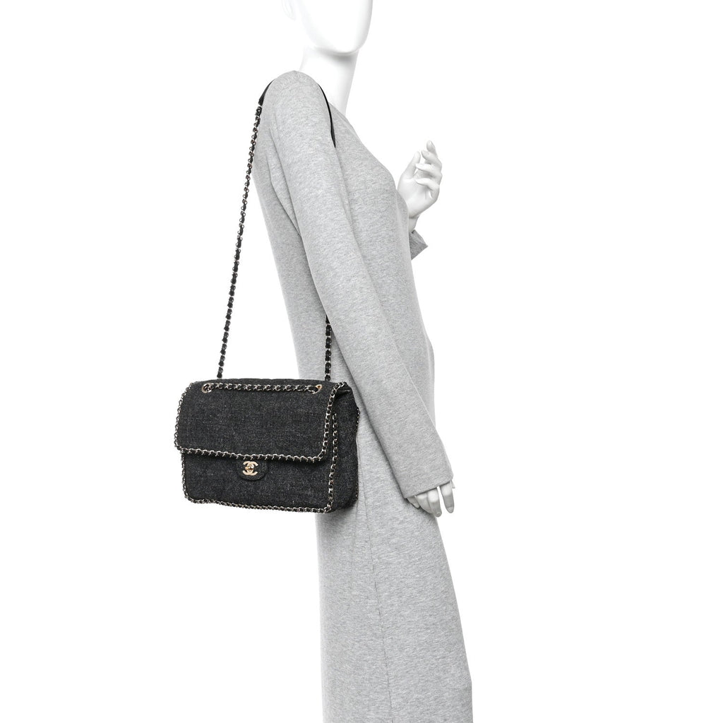 Wool Tweed Quilted Coco Neige Chain Around Flap Black