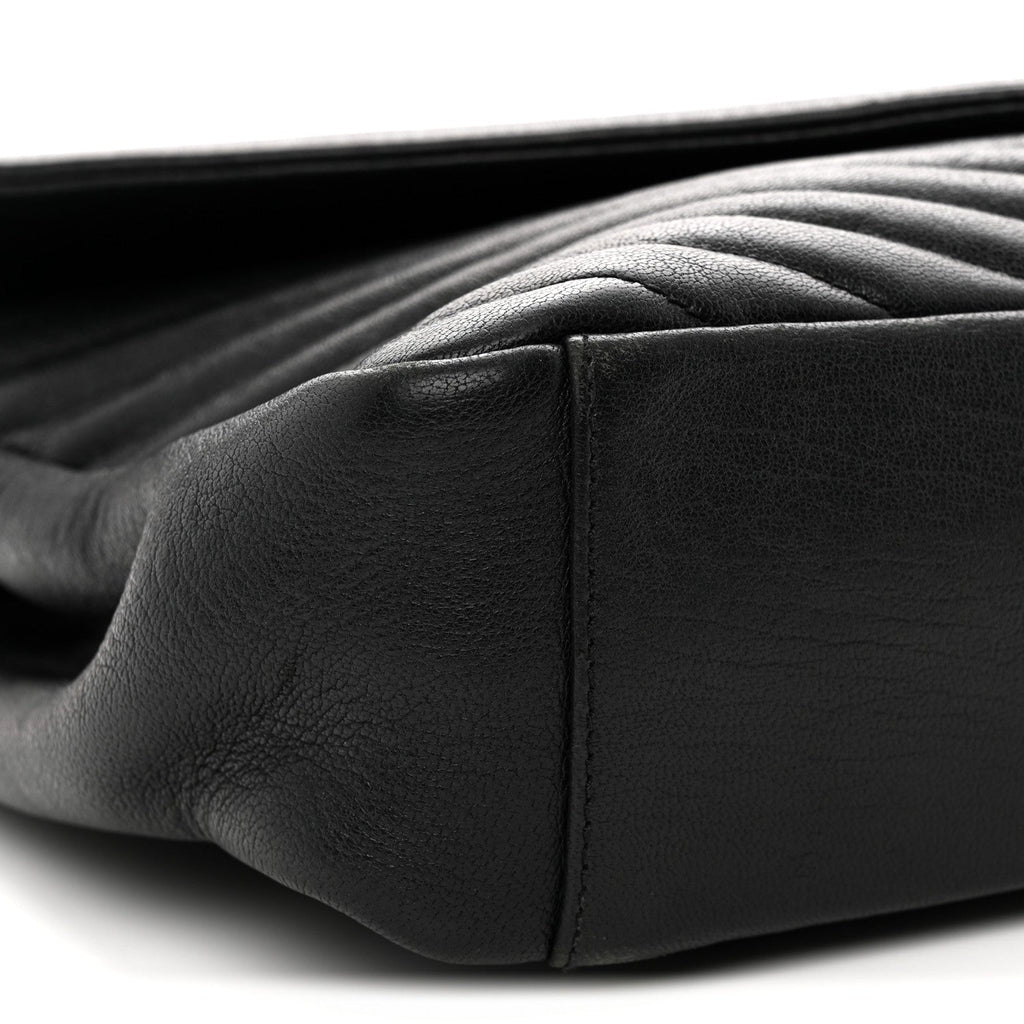 Sheepskin Matelasse Chevron Monogram Large College Satchel Black