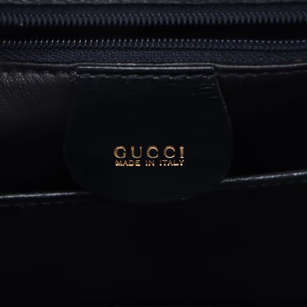 Gucci Bamboo Leather Two-Way Handbag Navy Blue