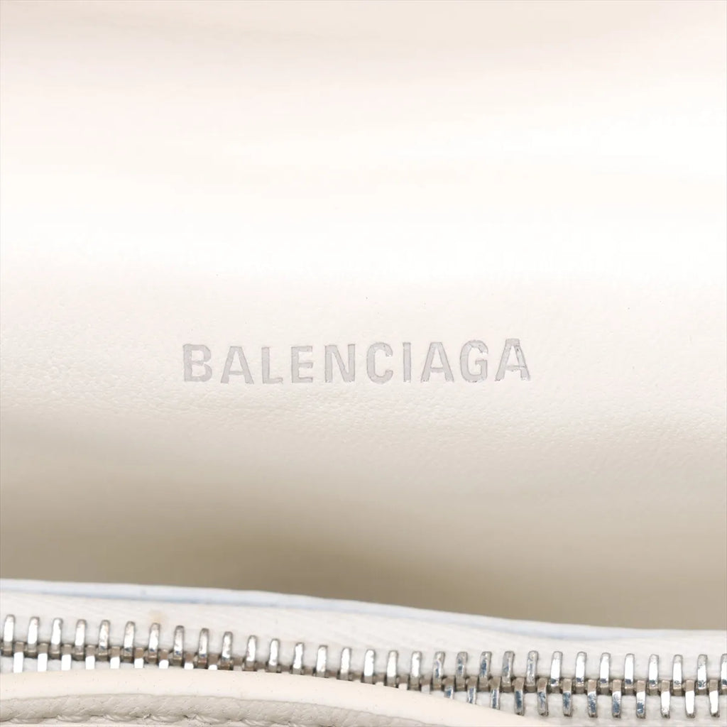Balenciaga Crush Leather Chain Shoulder Bag White