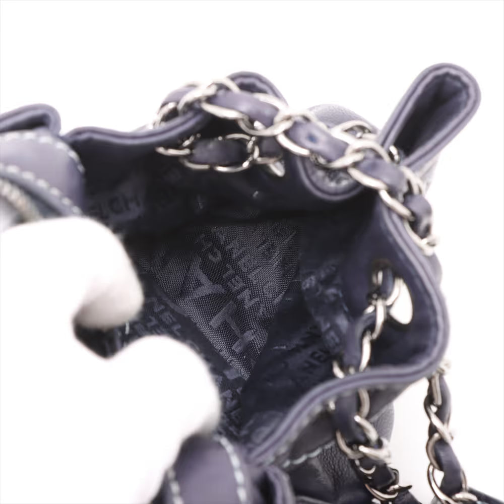 Chanel Logo Lambskin Chain Shoulder Bag Navy Blue