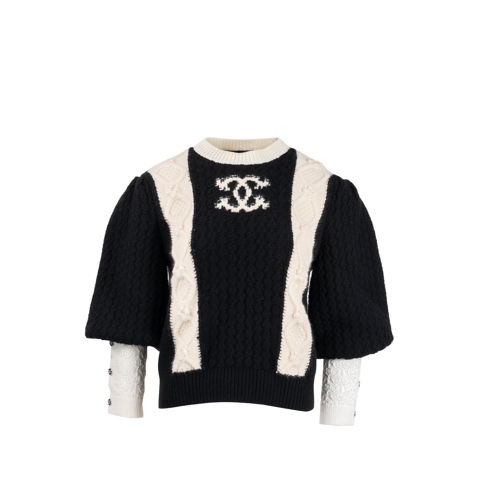 Chanel Size 38 CC Logo Sweater Wool/Cashmere/Cotton White/Black