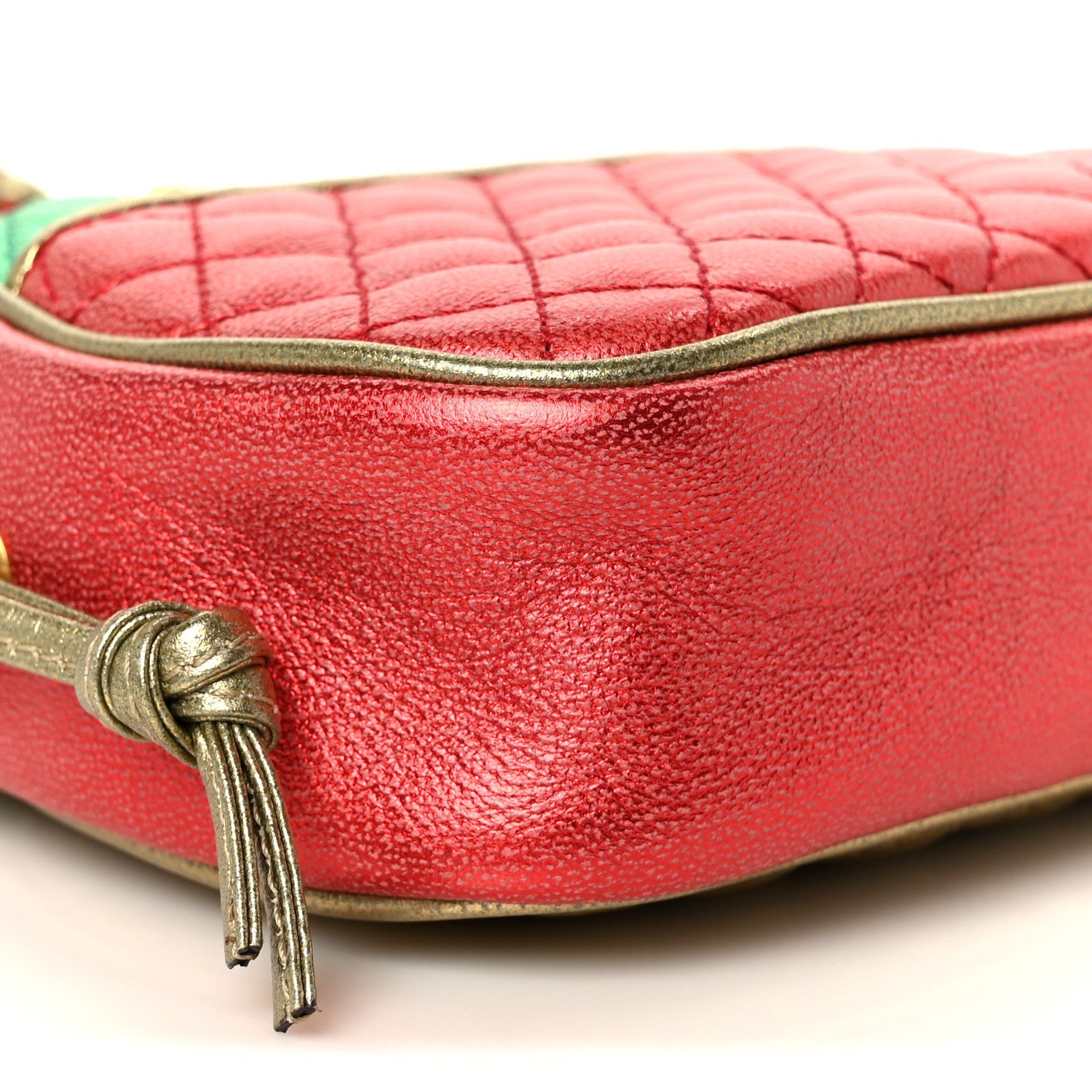 Laminated Nappa Trapuntata Mini Zumi Dome Shoulder Bag Rosso Jasmine Green Rame