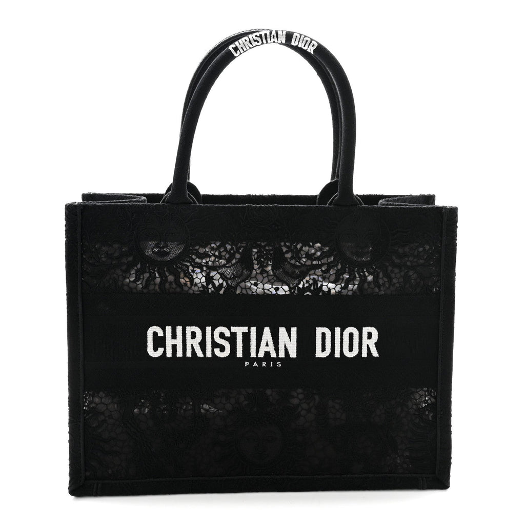 Embroidered 3D Macrame D-Lace Sun Medium Book Tote Black
