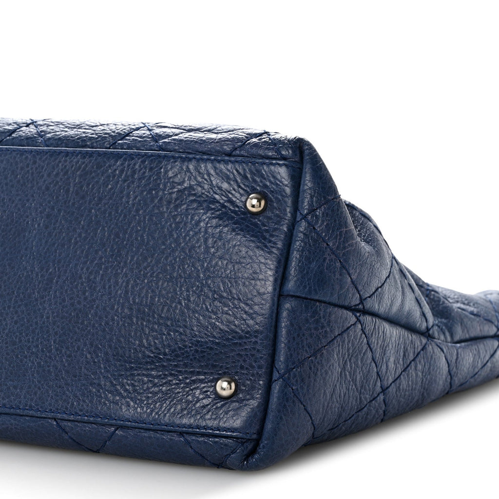 Glazed Calfskin Large On The Road Tote Dark Blue